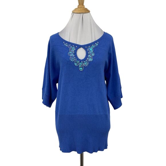 Cable & Gauge Sweater Womens XL Extra Large Sequined Keyhole Dolman Sleeves - Picture 1 of 15